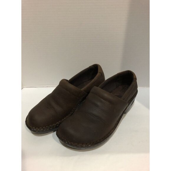 BORN BOC Peggy C00057 Womens Brown Leather Wedge Clogs/Mules Slip On Shoes 7.5 - Picture 1 of 8